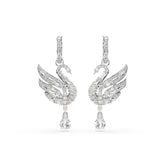 Swan Vienna earrings, Swan, White, Rhodium plated